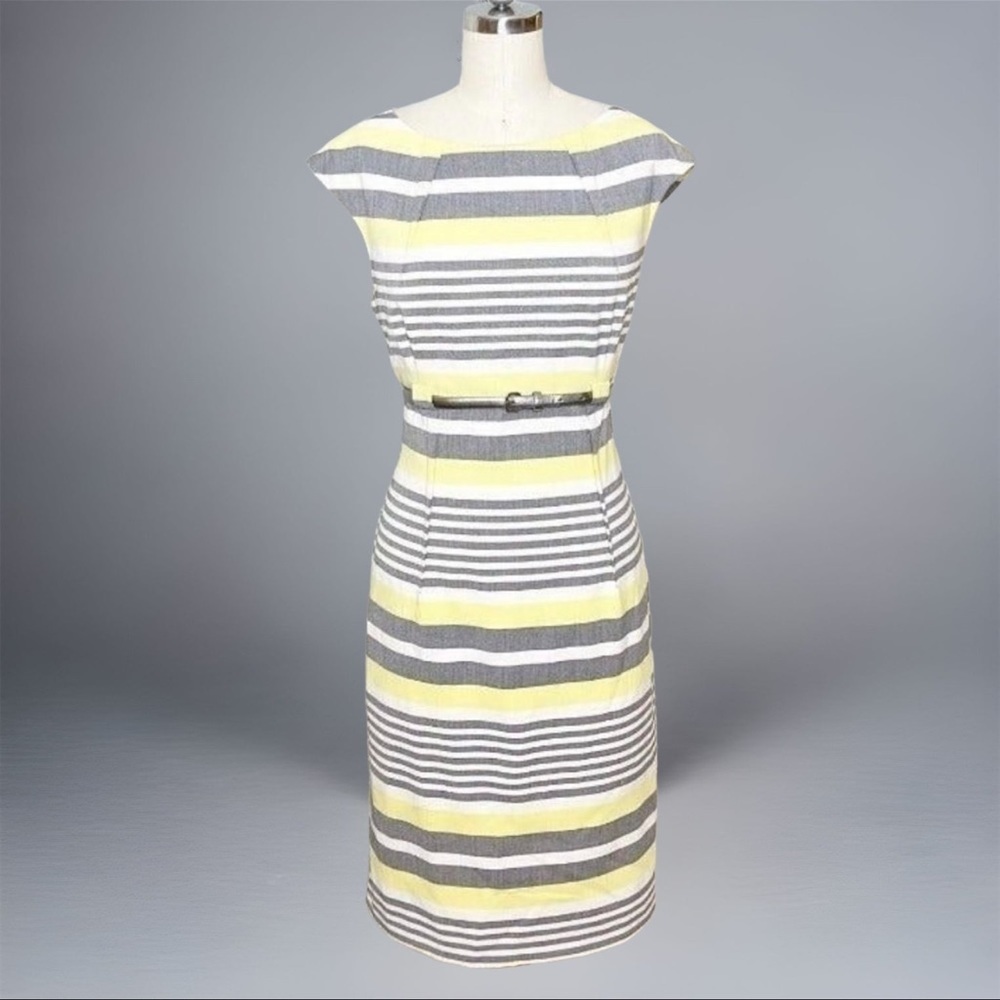 Calvin Klein Sheath Dress Yellow & Gray Stripes Size 10 - Picture 11 of 11